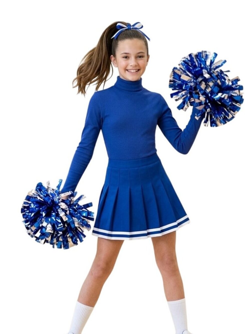 Capezio Blue Mockneck Childs M Long Sleeve Bodysuit Leotard Cheer Dance Zip Back